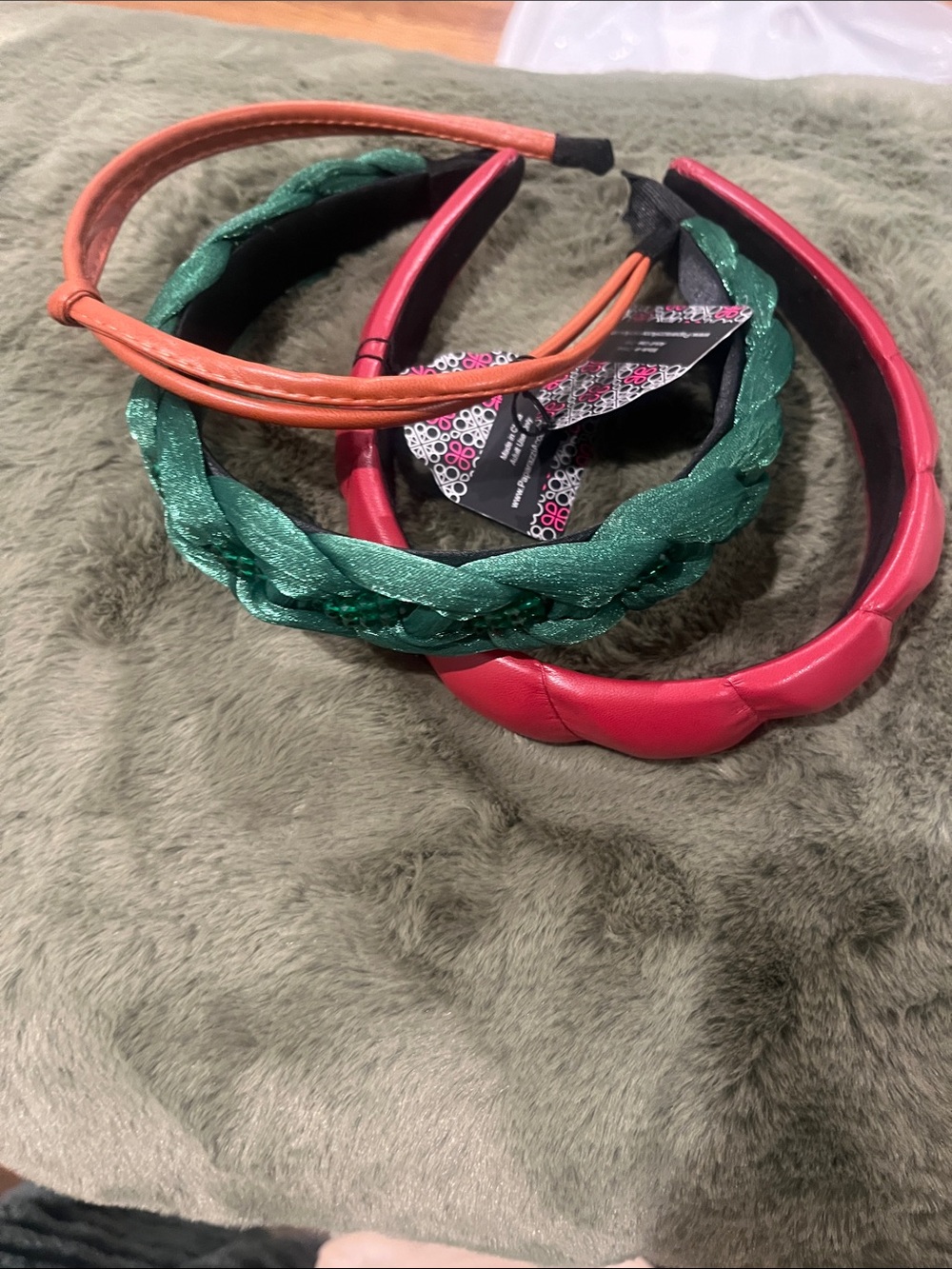 Three-Piece Women's Headband Set - Green, Red & Orange